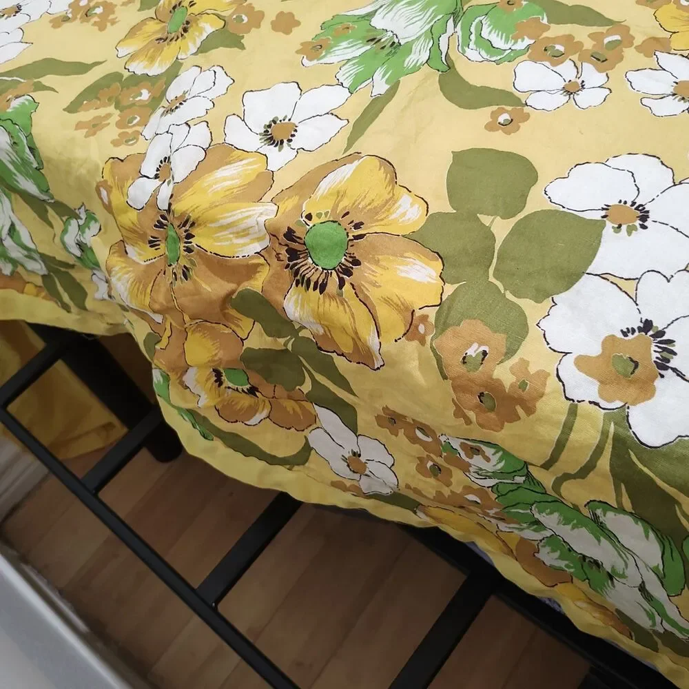 Vintage Bedspread - Double/Full - Floral Yellow Homemade 84